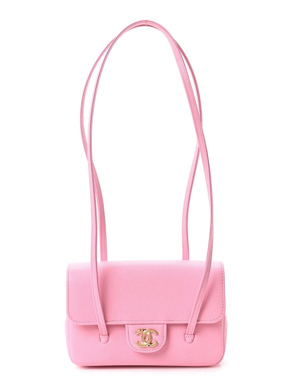 Shiny Caviar Mini Preppy Coco Shoulder Bag Rose Pink